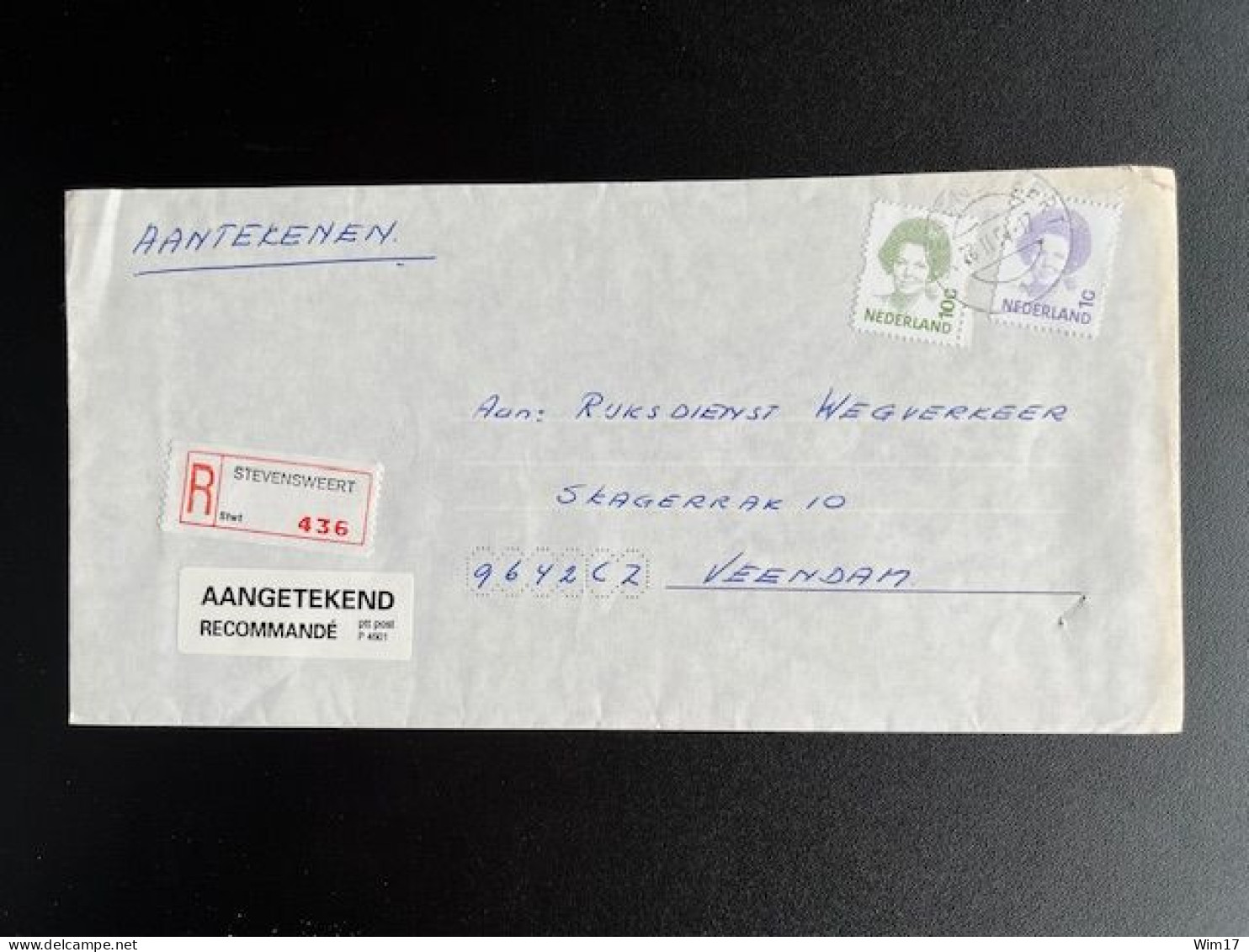 NETHERLANDS 1994 REGISTERED LETTER STEVENSWEERT TO VEENDAM 28-02-1994 NEDERLAND AANGETEKEND - Briefe U. Dokumente