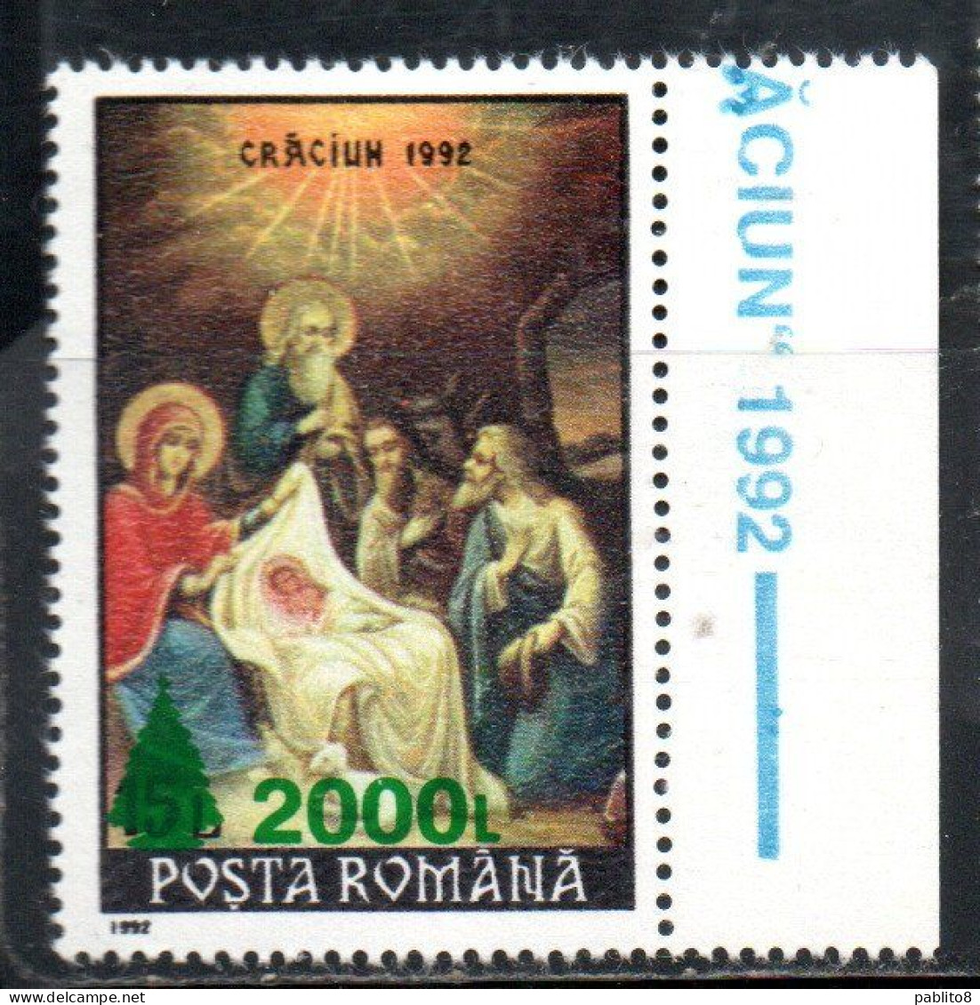 ROMANIA 1992 CHRISTMAS NOEL WEIHNACHTEN NAVIDAD SURCHARGED 2000 On 15L MNH - Nuovi