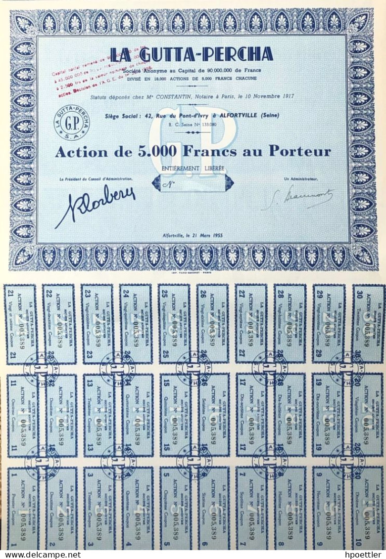 Alfortville 1955: La Gutta-Percha Action 5.000 Francs - Andere & Zonder Classificatie