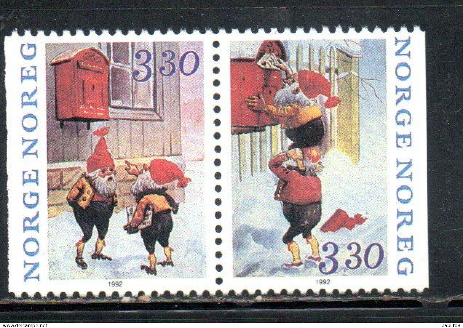 NORWAY NORGE NORVEGIA NORVEGE 1992 CHRISTMAS NATALE NOEL WEIHNACHTEN NAVIDAD COMPLETE SET SERIE COMPLETA MNH - Unused Stamps