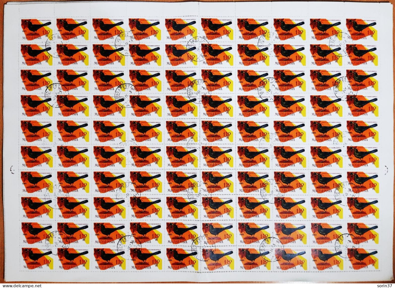 Hungria Pliego 100 Sellos Año 1961 Usado Aves - Used Stamps