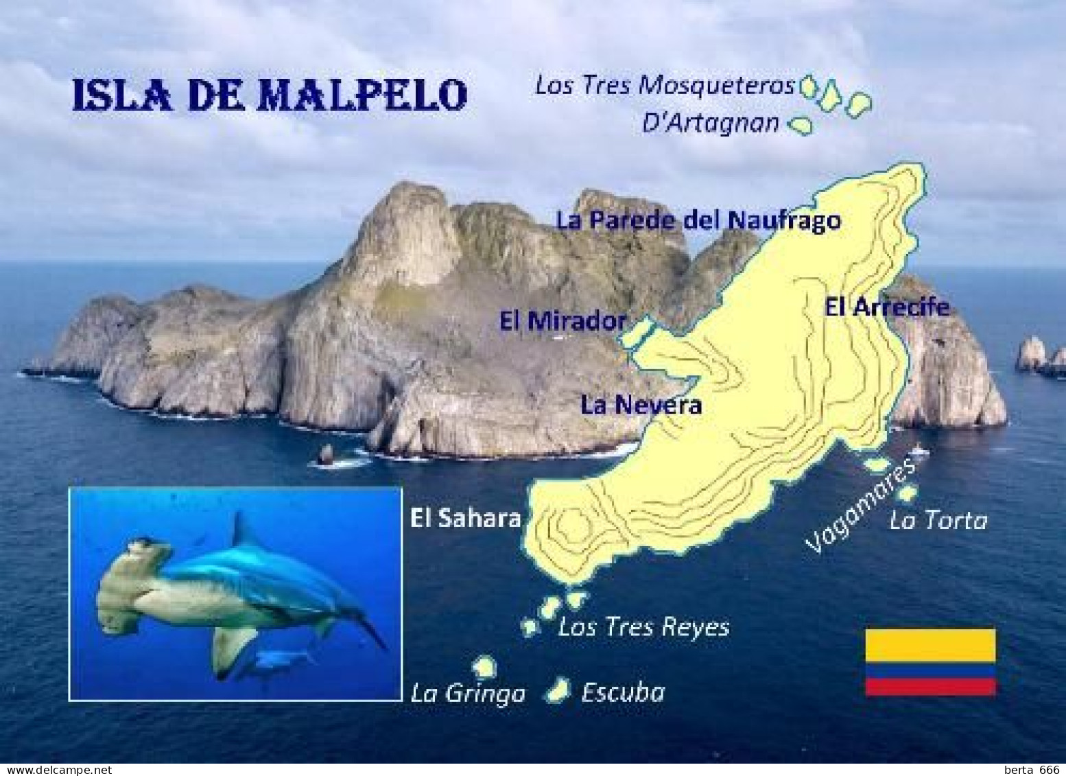 Colombia Malpelo Island Map UNESCO New Postcard * Carte Geographique * Landkarte - Colombia