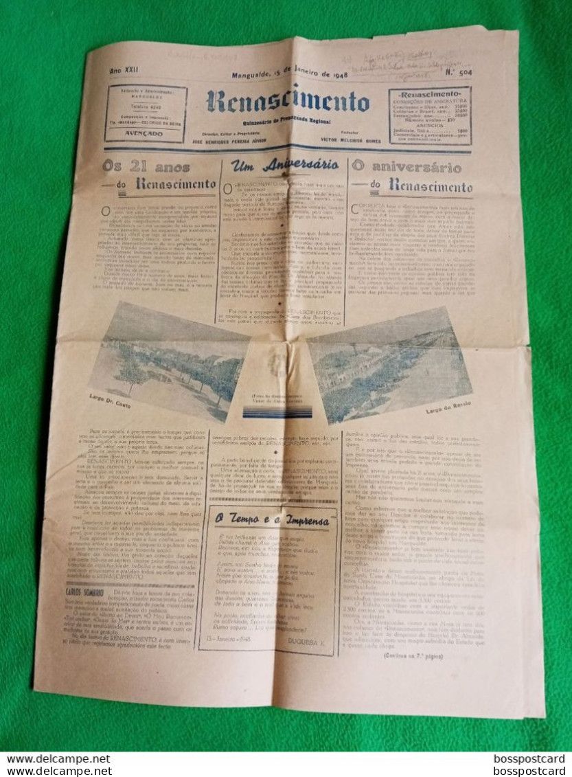 Mangualde - Jornal Renascimento De 15 De Janeiro De 1948 - Imprensa. Viseu. Portugal. - Testi Generali