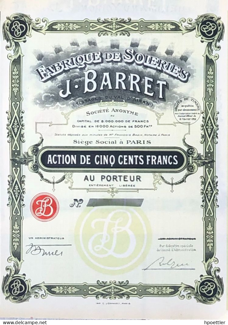 1929: Fabrique De Soieries J. Barret + Coupons - Textiel