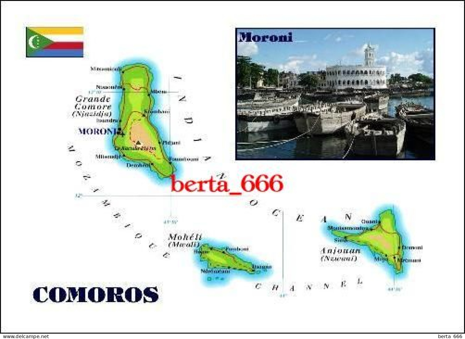 Comoros Islands Map Comores New Postcard * Carte Geographique * Landkarte - Comores