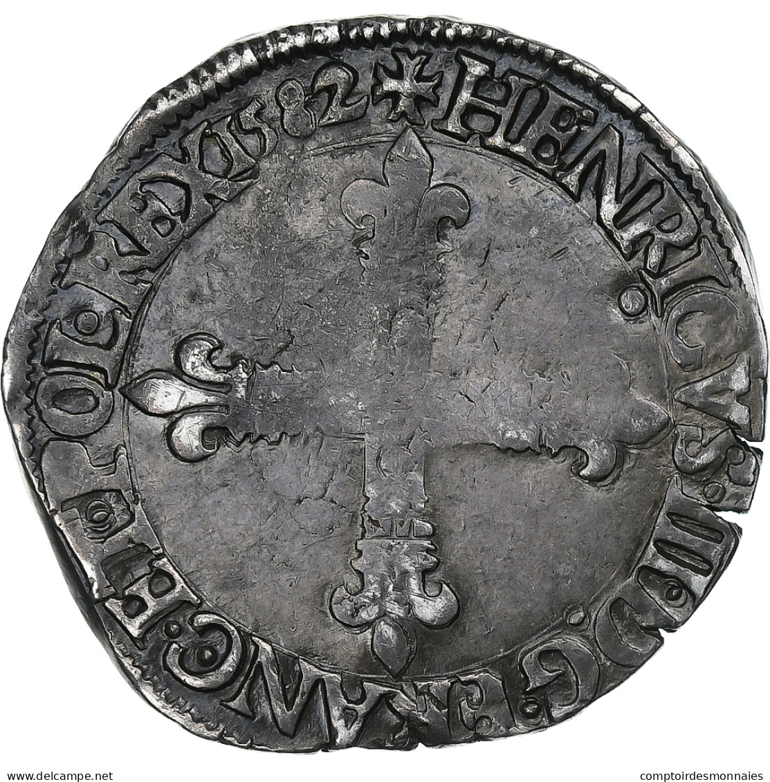 France, Henri III, 1/4 Ecu, 1582, Nantes, Argent, TB+, Gadoury:494 - 1574-1589 Enrico III