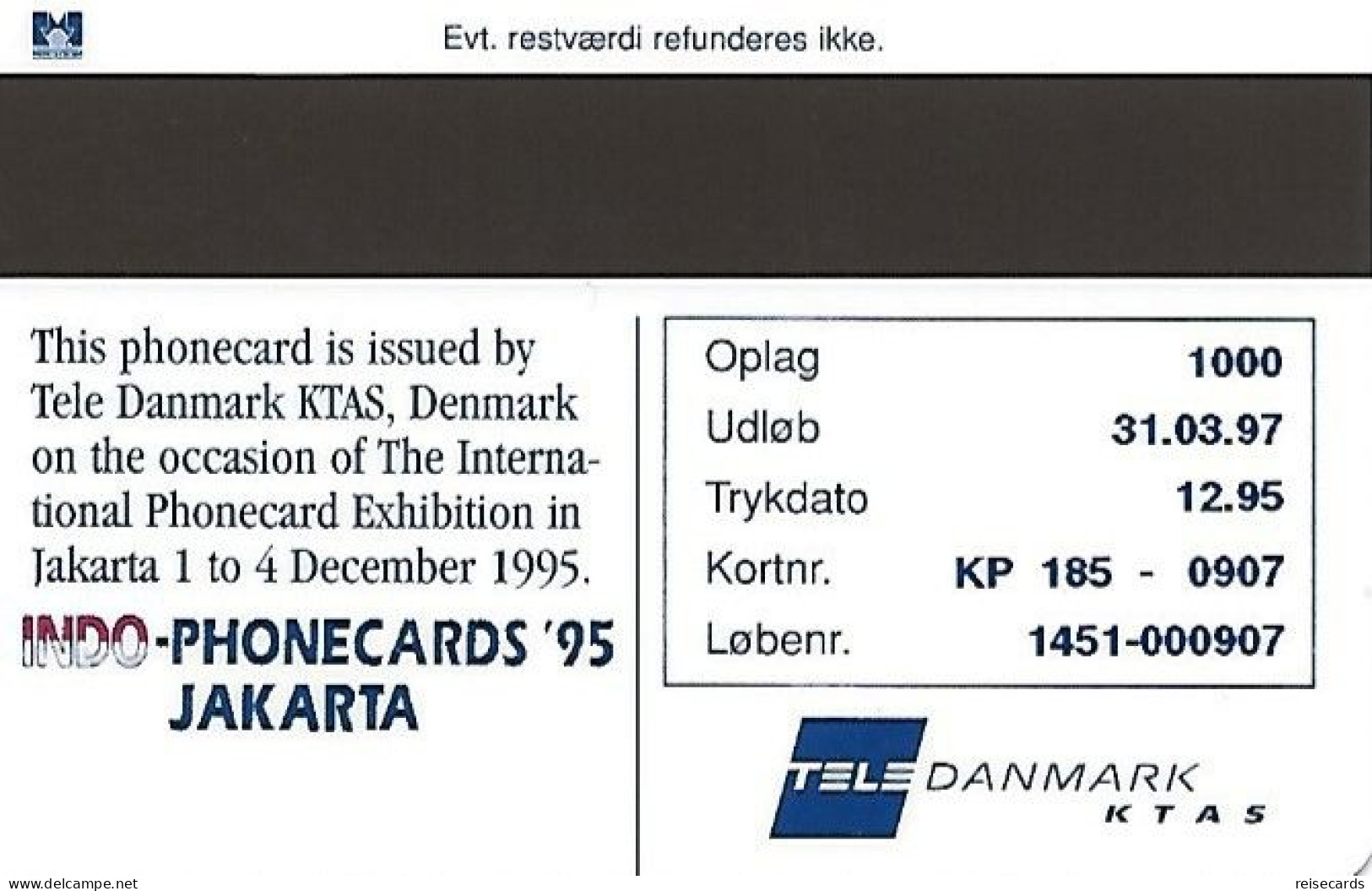 Denmark: Tele Danmark/KTAS - Int. Phonecard Exhibition Jakarta '95 - Denmark