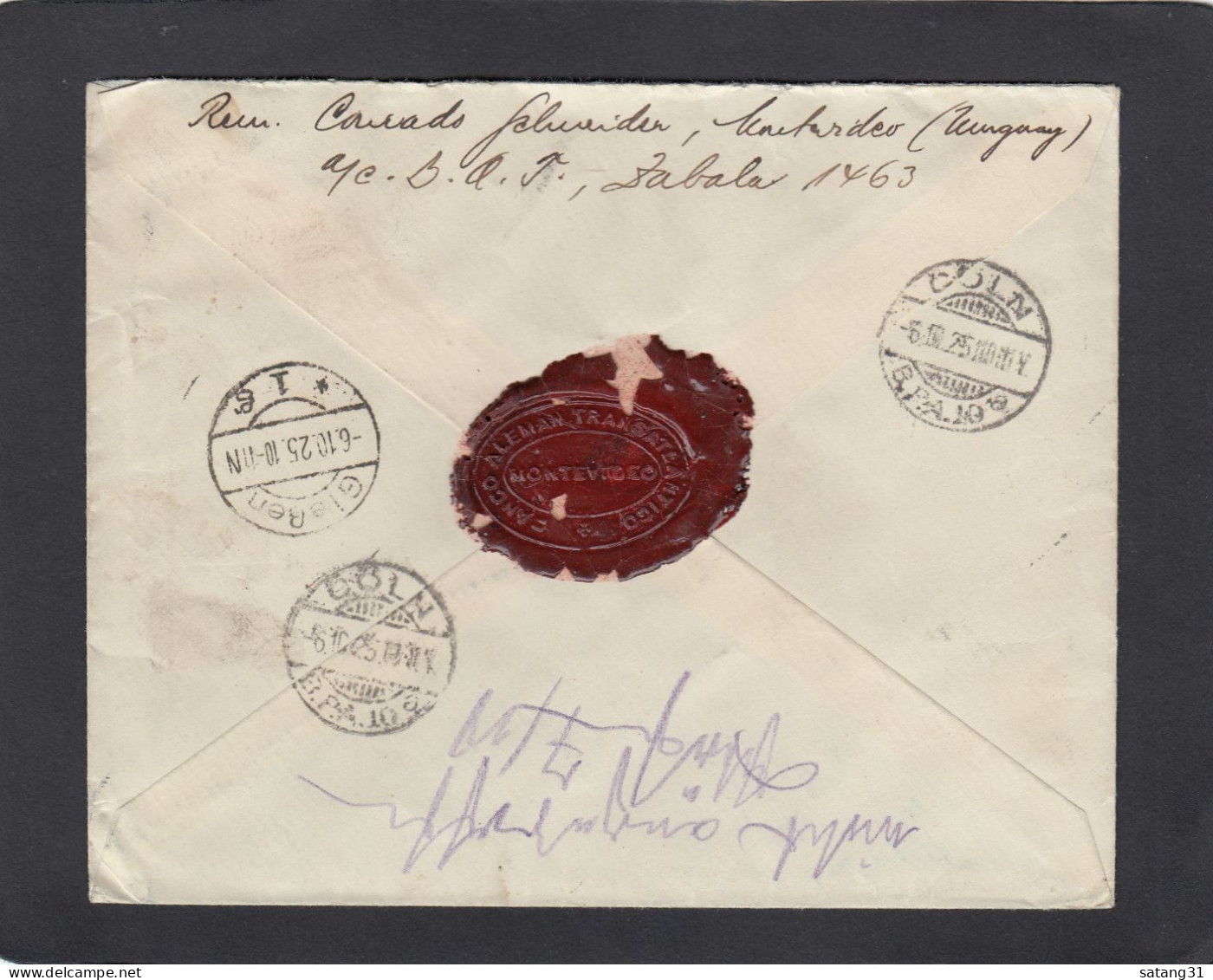 ALEMAN TRANSATLANTICO BANCO.EINGESCHRIEBENER BRIEF AUS MONTEVIDEO NACH GIESSEN,1925. - Uruguay