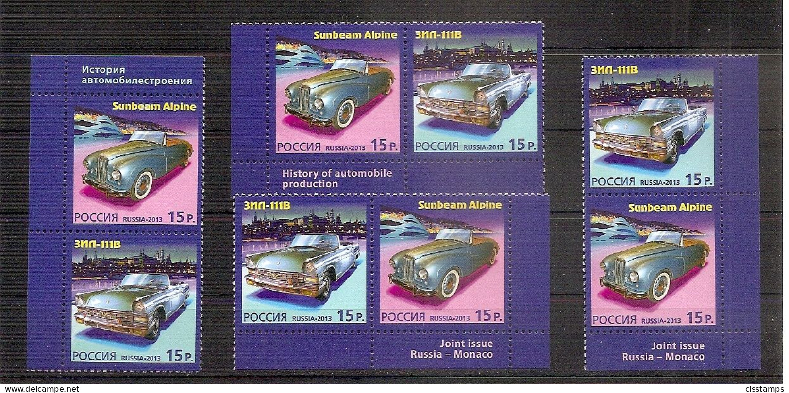 RUSSIA 2013●Old Cars●Joint With Monaco●All Possible Pairs●Mi 2000-01 MNH - Automobili