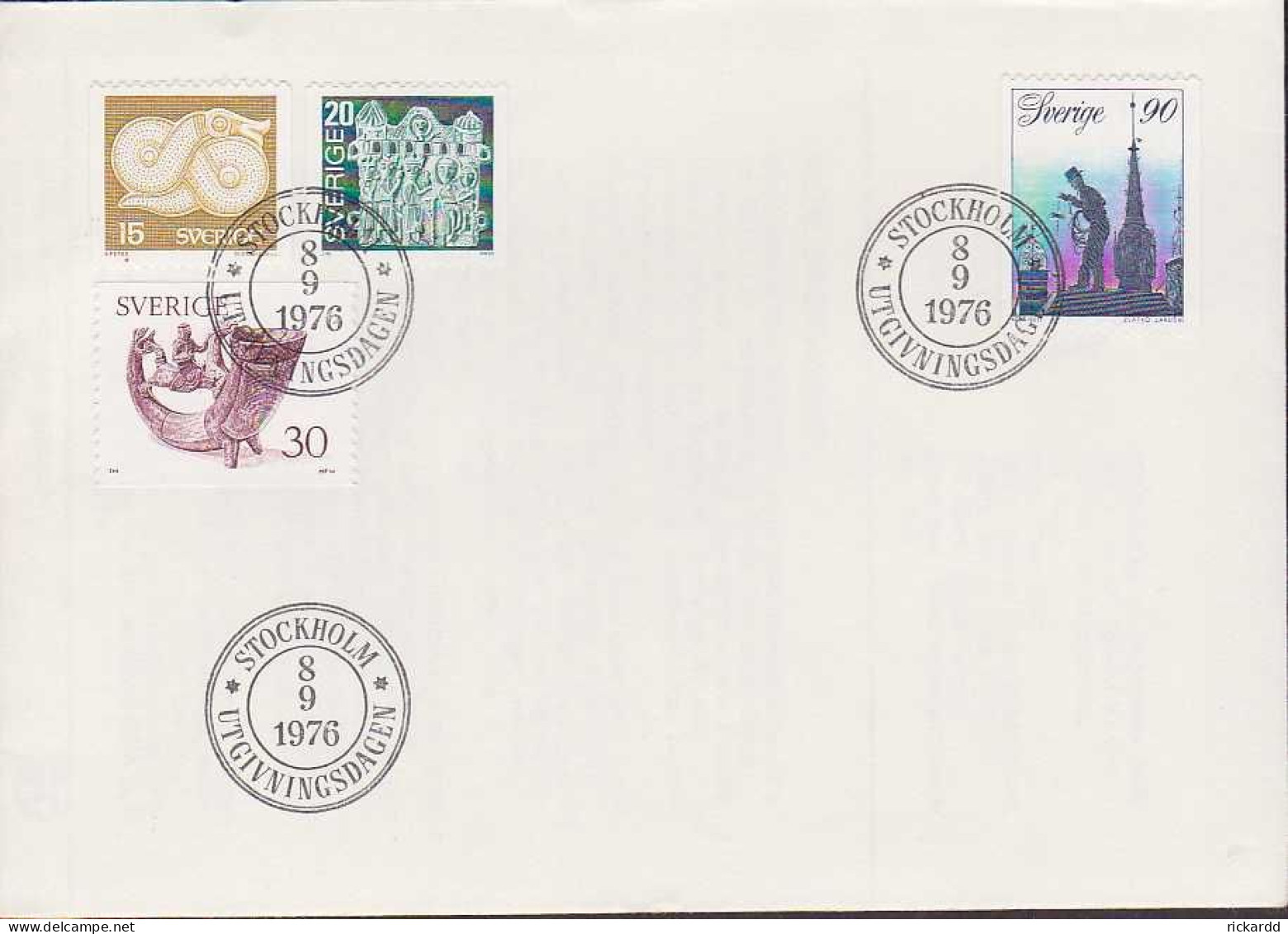 Sweden - FDC 8/9 1976 Bronsspänne, Pilgrimsmärke, Dryckeshorn, Sotare - FDC