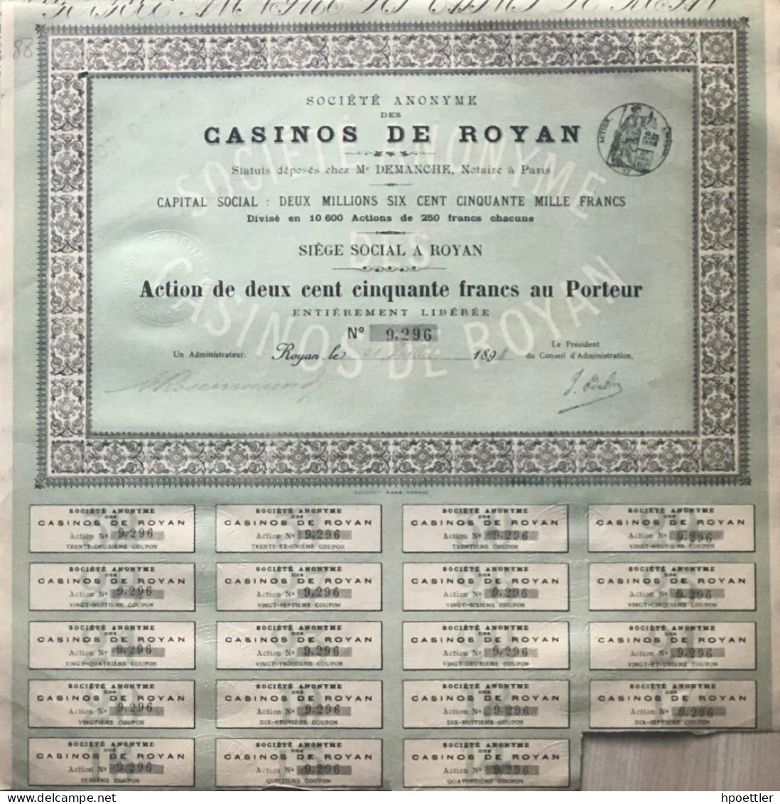 Royan 1898: Societe Anonyme Des Casinos De Royan - Avec Coupons - Casinos