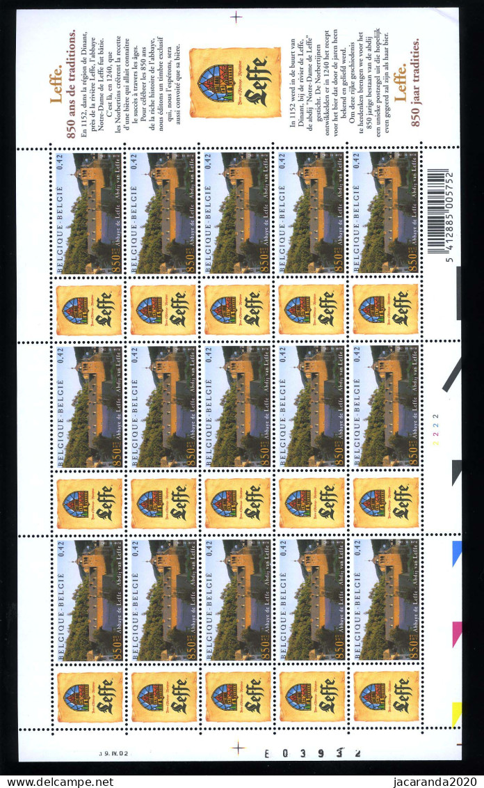 België 3073 - 850 Jaar Abdij Van Leffe - Volledig Vel - Feuille Complète - MNH - 2001-2010