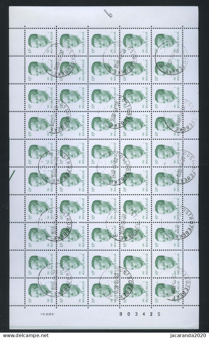 België 2113 - Koning Boudewijn - Type Velghe - Volledig Vel - Feuille Complète - GESTEMPELD - OBLITERE + Rakelstreep - 1981-1990