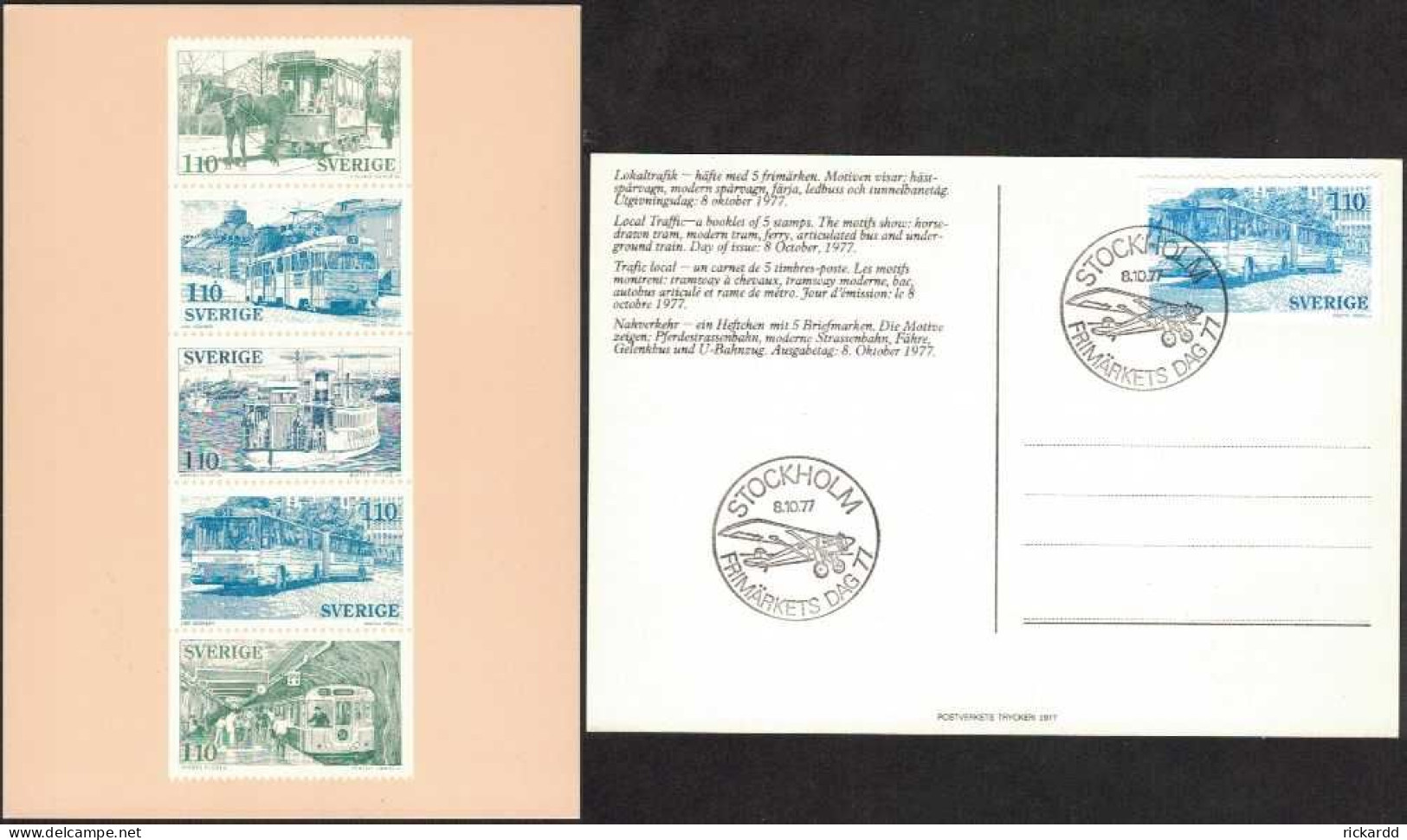 Sweden - Lokaltrafiken 100 år F#1019 STOCKHOLM 8/10 1977 FD On PT-card - FDC