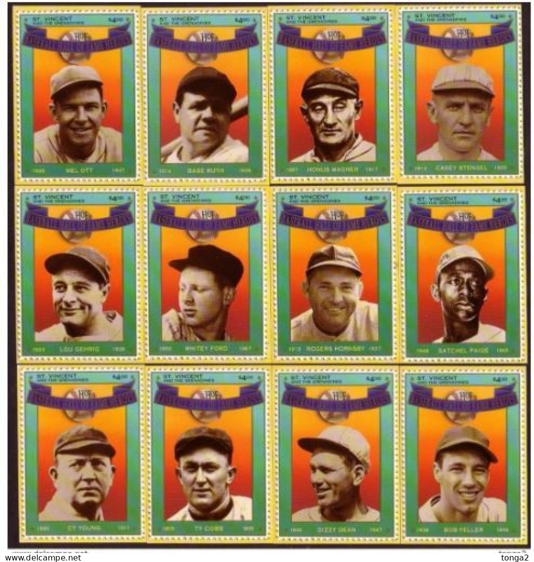 St Vincent 1992 Baseball - Stamps Look Like Trading Cards, Printed On Card - Unusual - Base-Ball