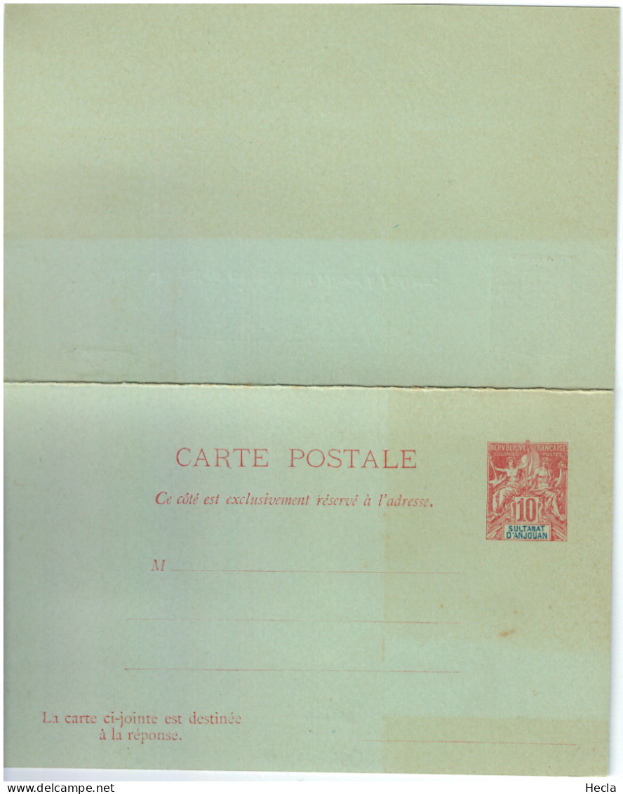 Anjouan Carte Postale Réponse 10c + 10c CP4a (ACEP) - Covers & Documents