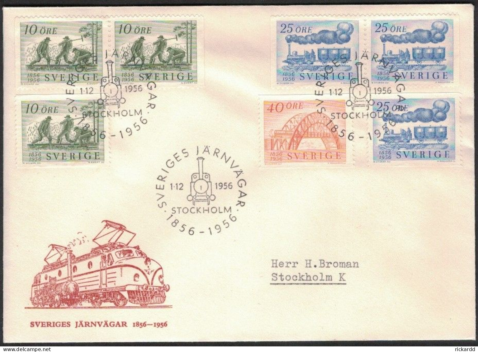 Sweden - FDC 1/12 1956 Sveriges Järnvägar 100 år *ILLUSTRATED* - FDC