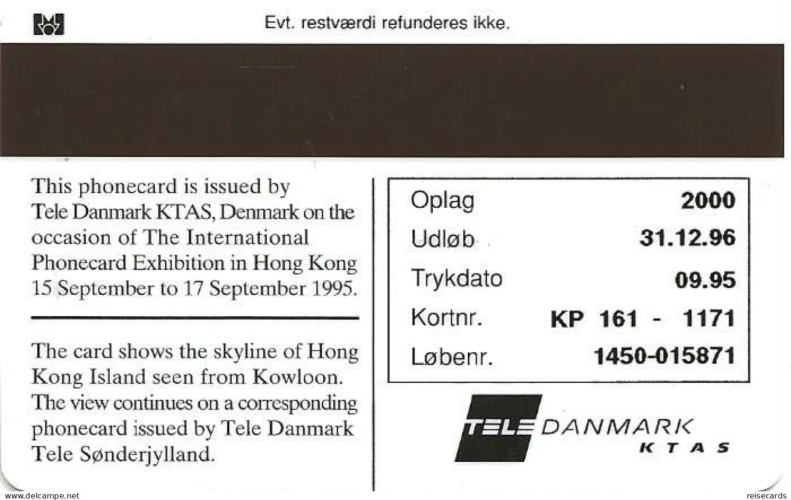 Denmark: Tele Danmark/KTAS - Int. Phonecard Exhibition Hong Kong '95 - Denmark