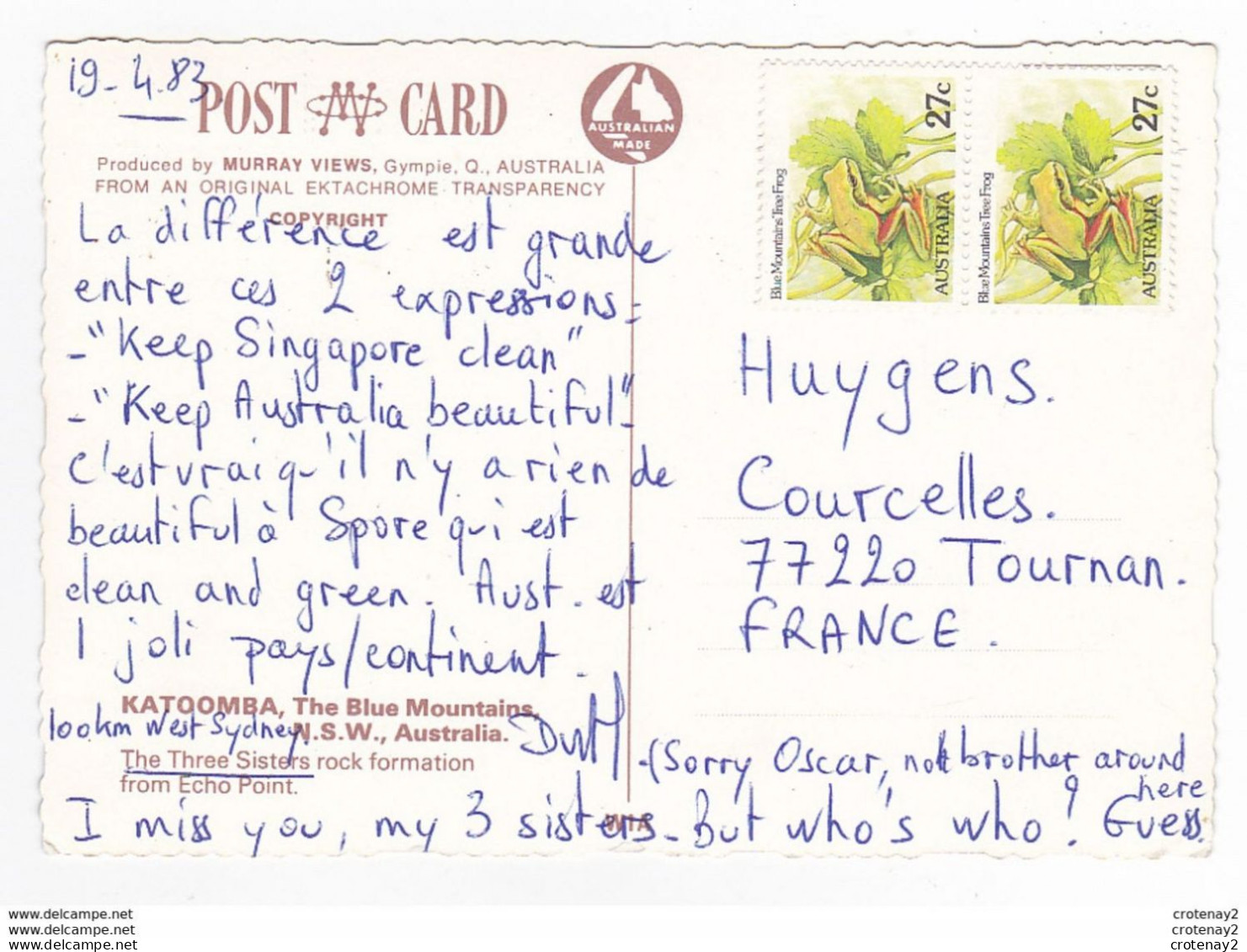 Australie Australia Katoomba Blue Moutains The Three Sisters En 1983 VOIR DOS Timbres Grenouille Frog - Other & Unclassified