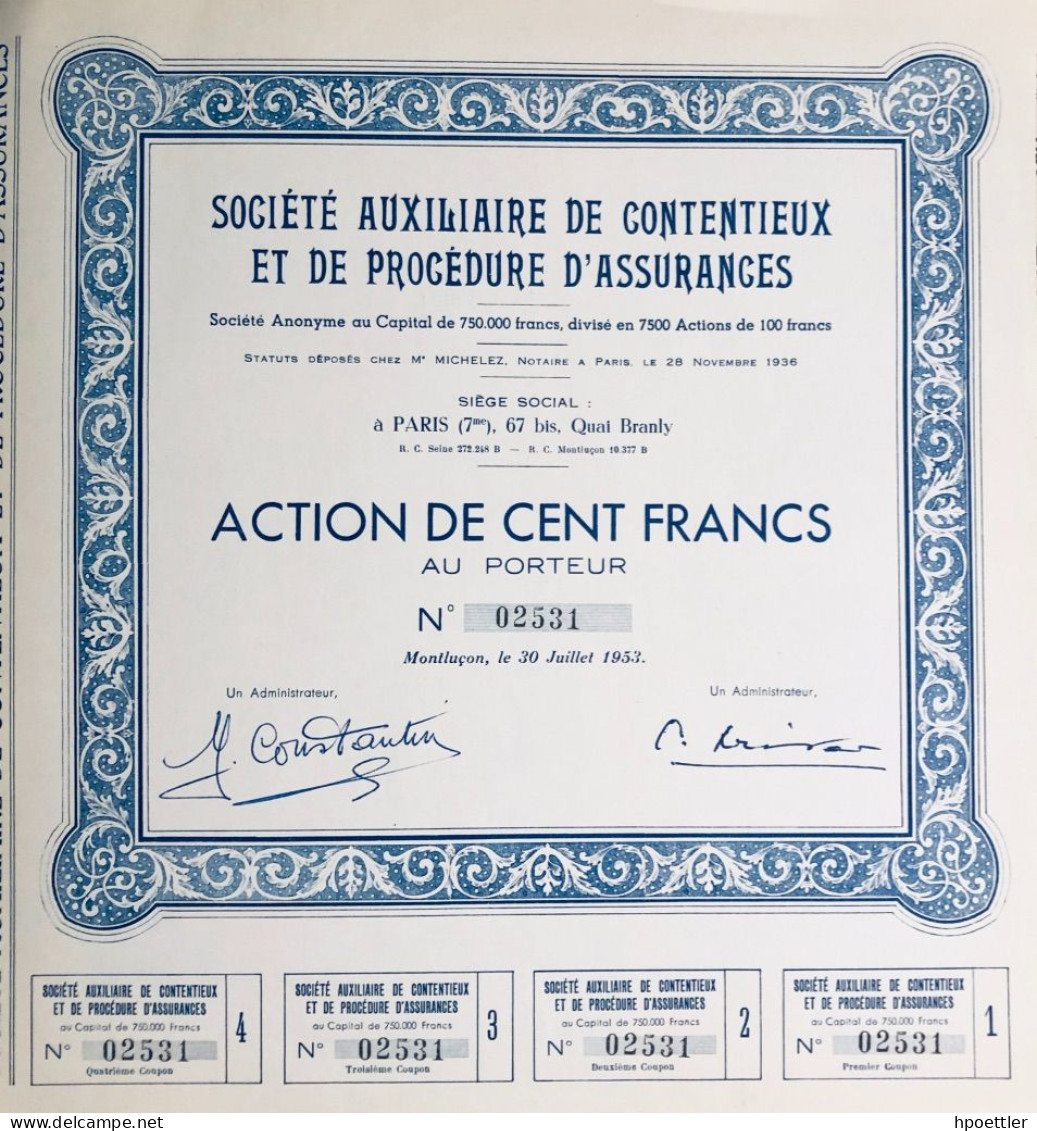 Montlucon 1953: Societe Auxiliare De Contentieux Et De Procedure D'Assurances - Bank & Versicherung