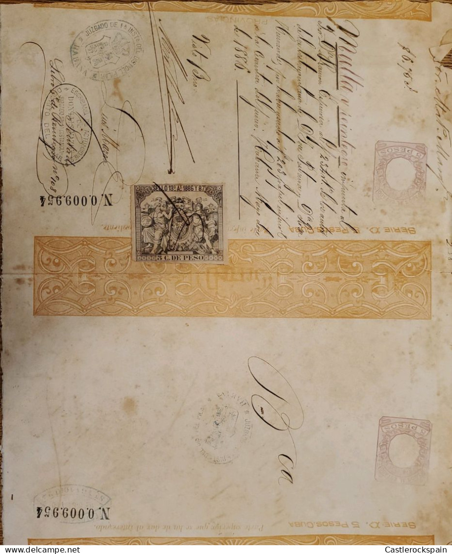 O) 1886 CUBA, FINE AND REINSTATEMENT - PROVINCES, FISCAL, COLONIES, JUZGADO DE PRIMERA INSTANCIA DEL DISTRITO  DEL PILAR - Autres & Non Classés