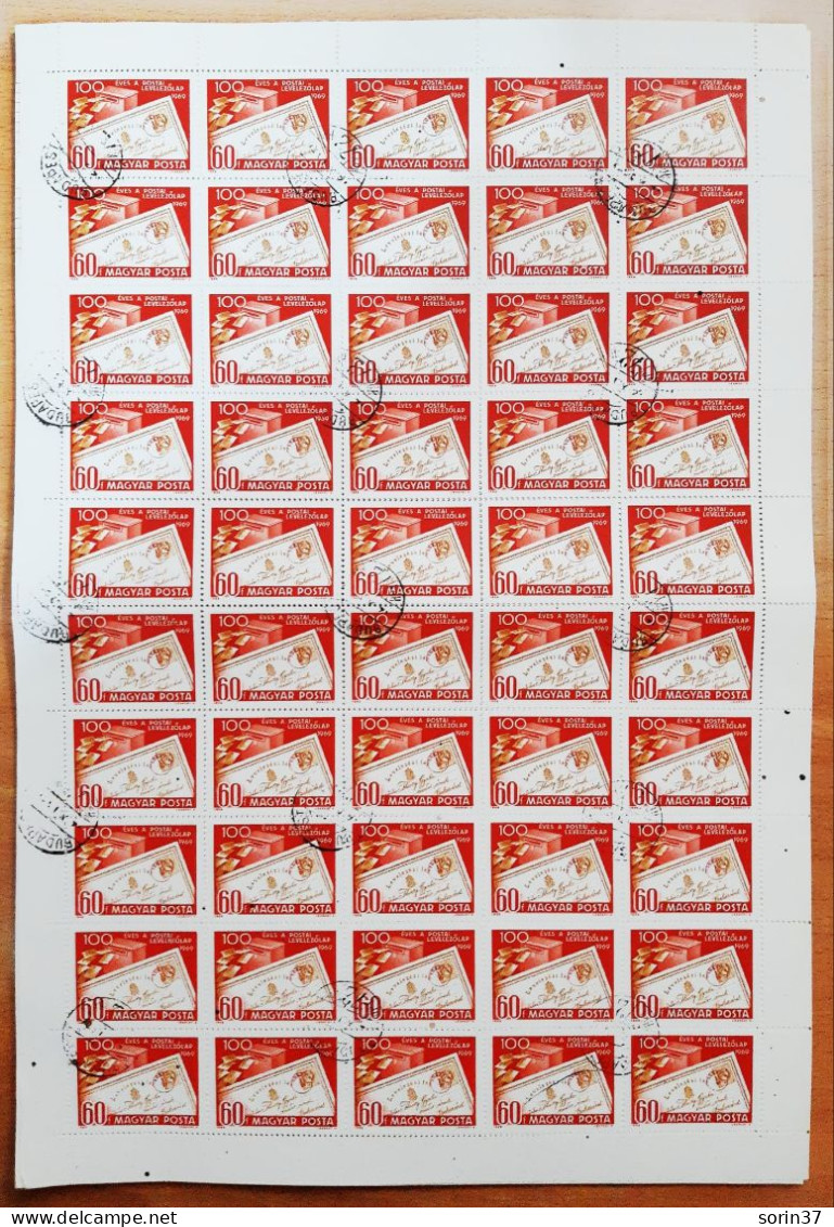 Hungria Pliego 50 Sellos Año 1969  Usado El Centenario De Las Cartas Postales - Usado