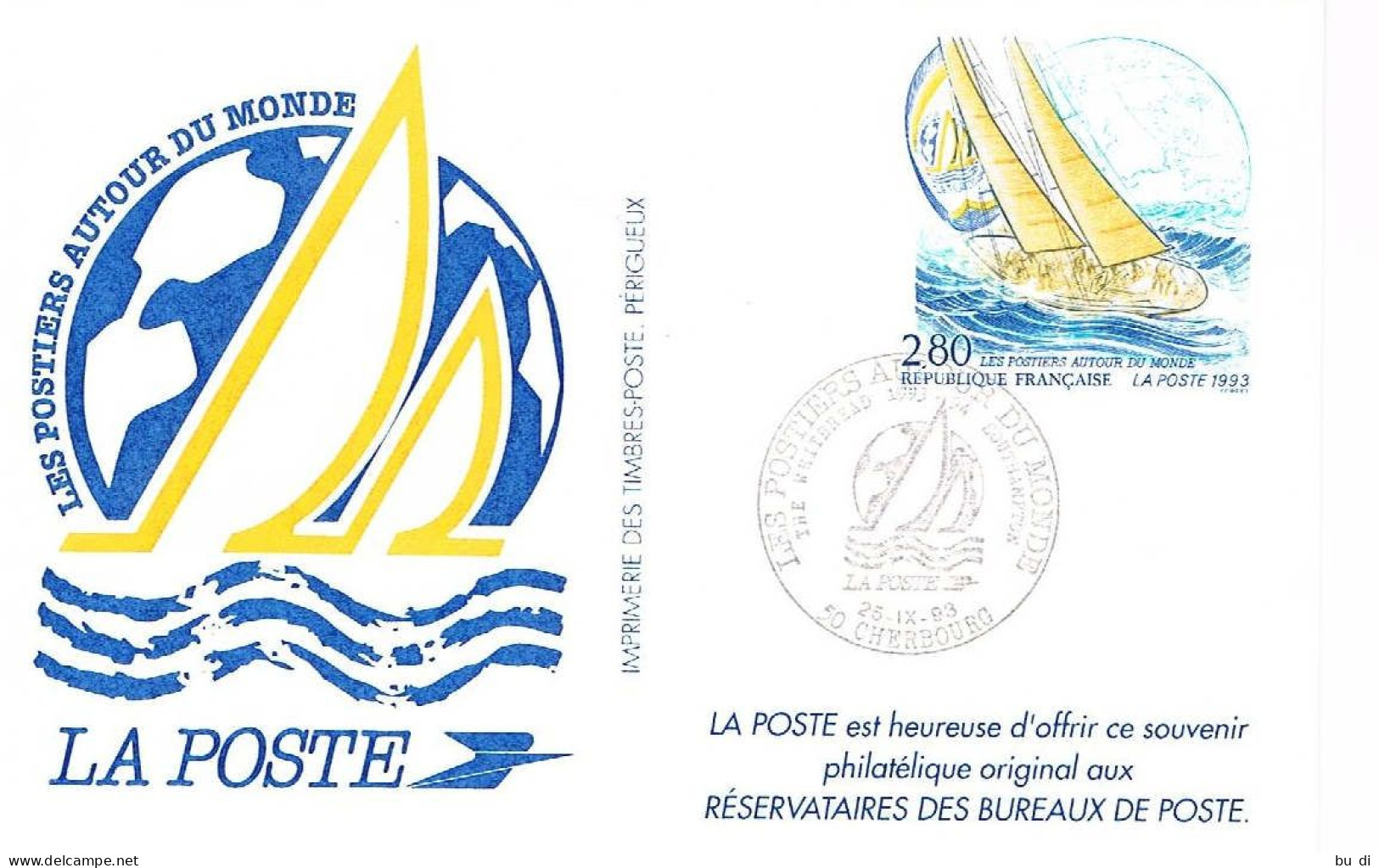 Frankreich Ganzsache Cherbourg 1993 - Segelboot, Segeln, Sailing, Voile - Official Stationery