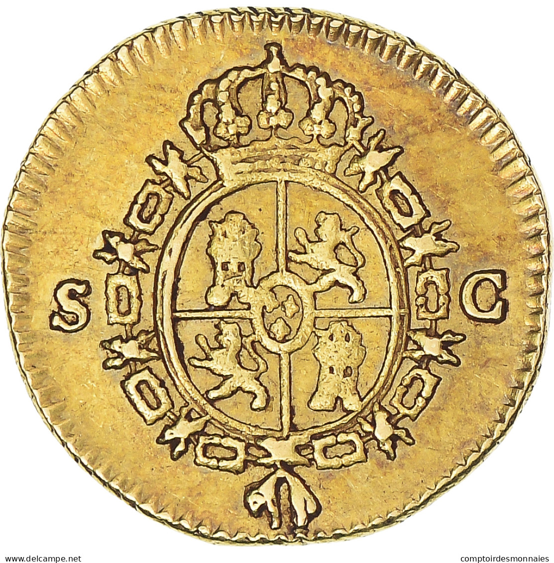 Monnaie, Espagne, Charles III, 1/2 Escudo, 1788, Seville, SUP, Or, KM:425.2 - Premières Frappes