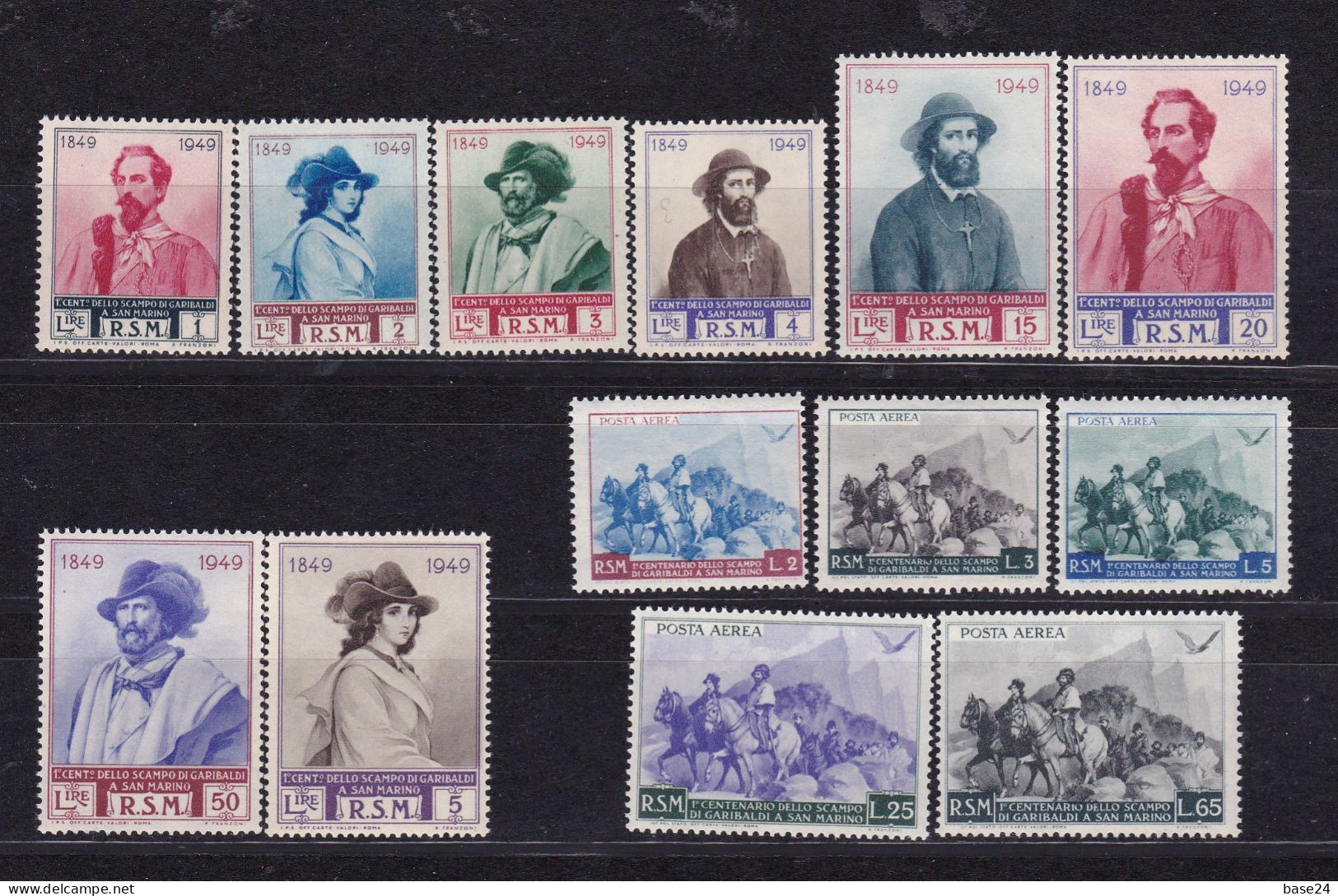 1949 San Marino Saint Marin GIUSEPPE GARIBALDI Serie Di 13 Valori MNH** Con Posta Aerea - Nuovi