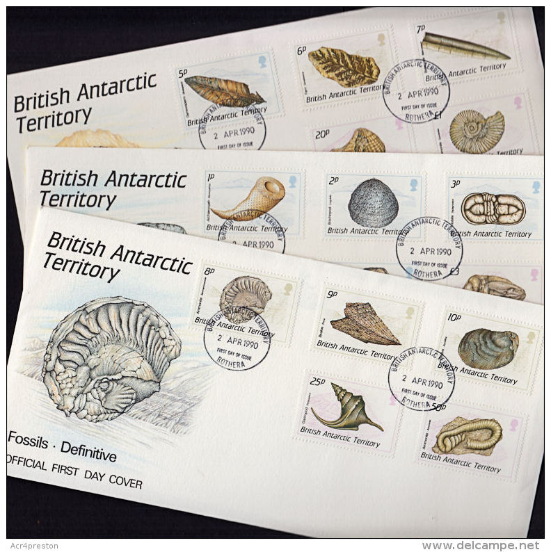 O0022 BRITISH ANTARCTIC TERRITORY 1990, SG 171-85 Fossils  FDC (3 Covers) - Covers & Documents