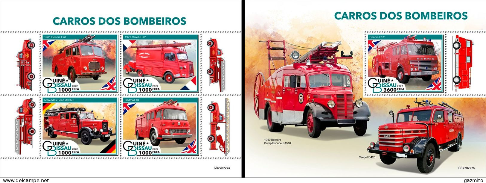 Guinea Bissau 2022, Fire Engines I, 4val In BF +BF - Guinea-Bissau