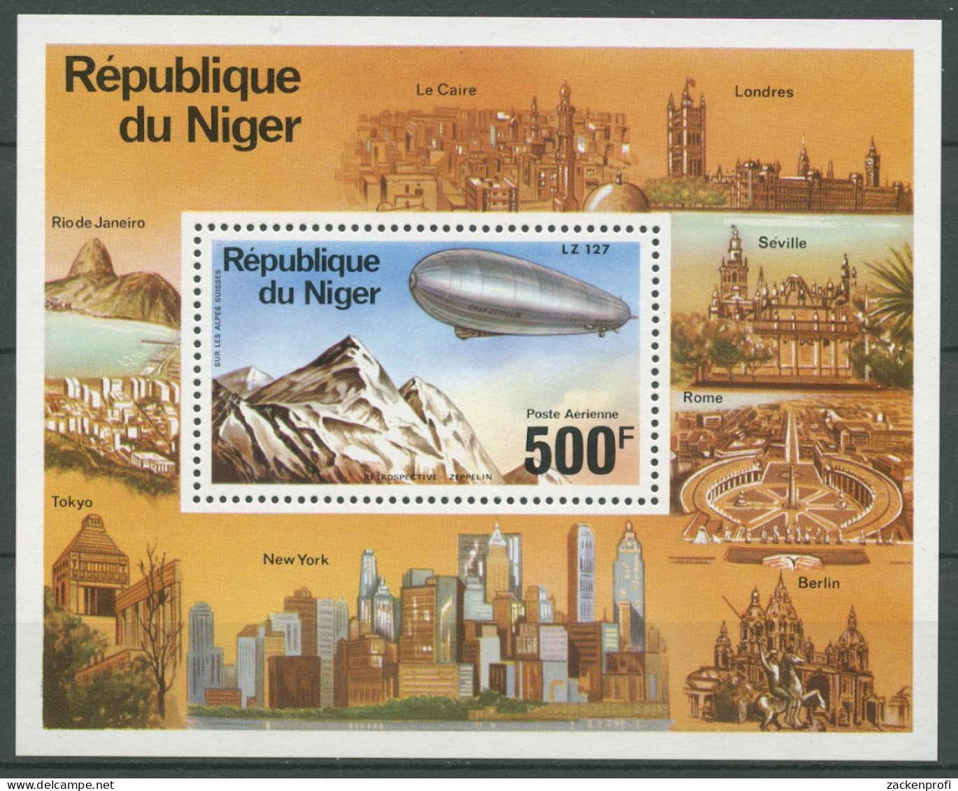 Niger 1976 Zeppelin-Luftschiff New York Rom London Block 14 Postfrisch (C27170) - Niger (1960-...)