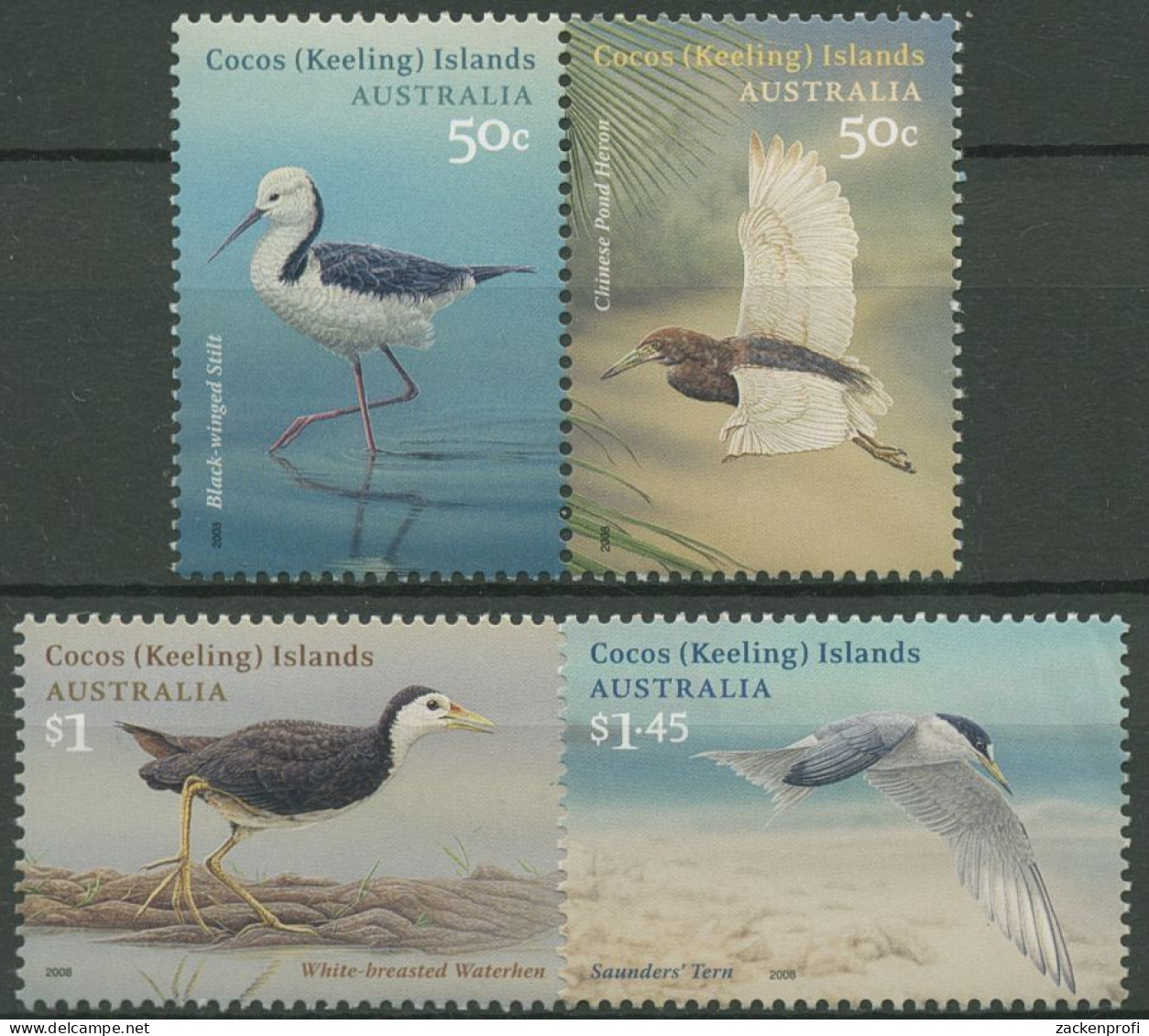 Kokos-Inseln 2008 Zugvögel Stelzenläufer Seeschwalbe 448/51 Postfrisch - Islas Cocos (Keeling)