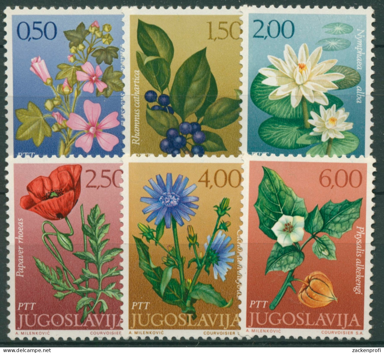 Jugoslawien 1971 Pflanzen Blumen Malve Wegwarte Seerose 1420/25 Postfrisch - Nuovi