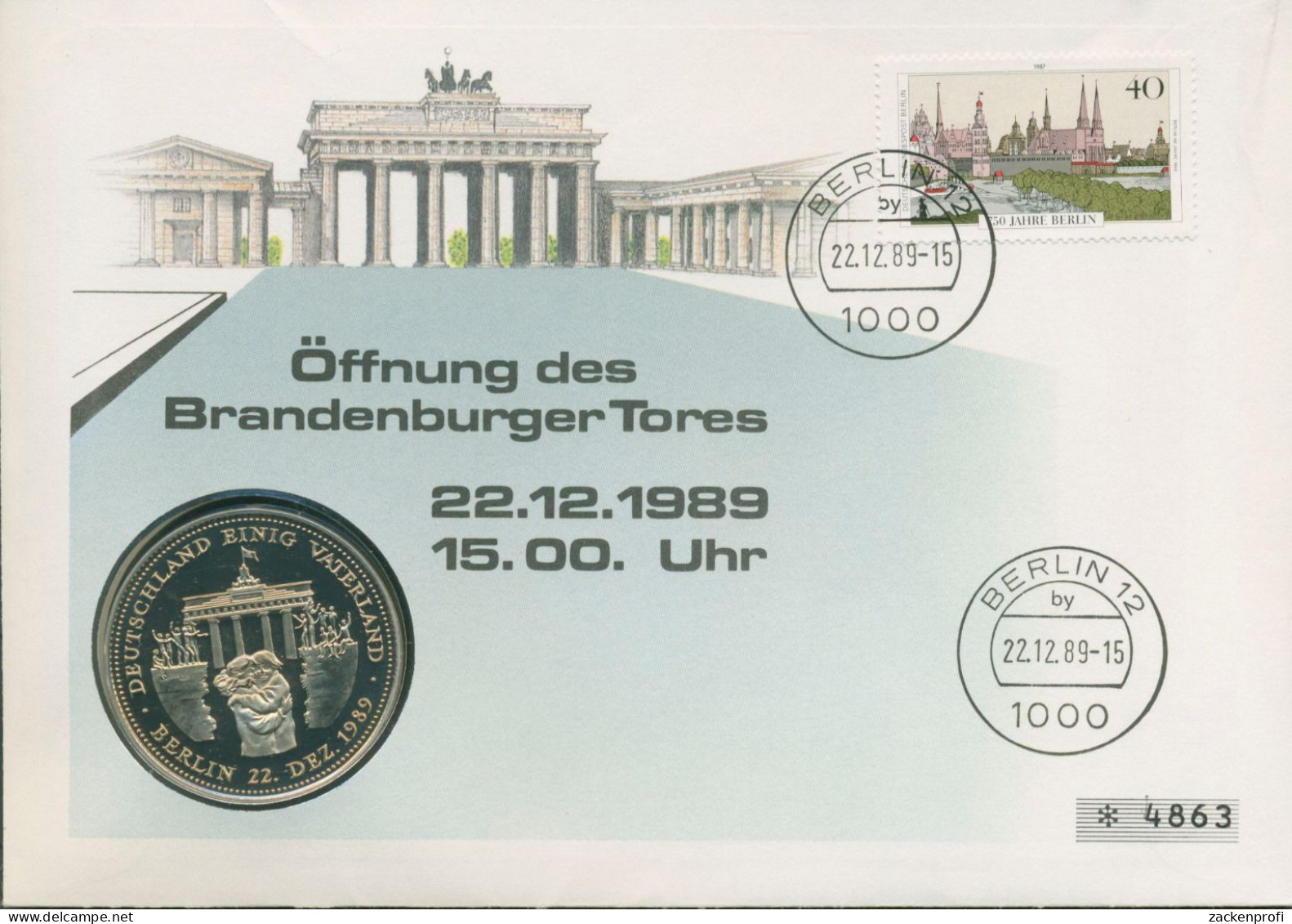 Berlin 1989 Öffnung Brandenburger Tor Numisbrief Mit Medaille (N708) - Cartas & Documentos