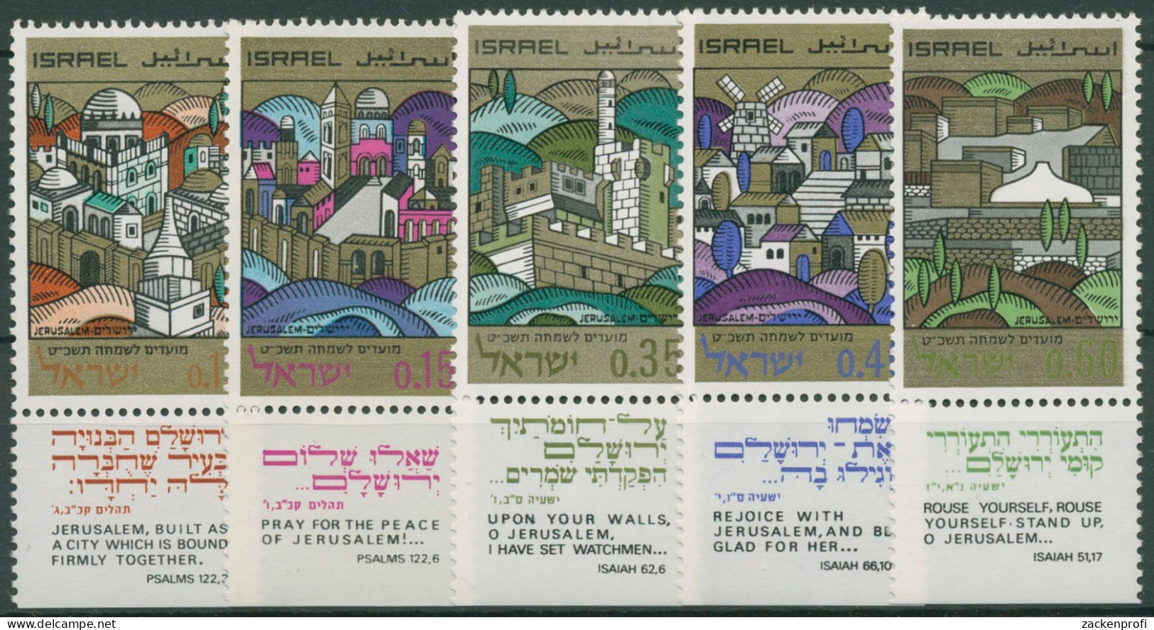 Israel 1968 Jüdische Festtage Jerusalem 425/29 Mit Tab Postfrisch - Nuevos (con Tab)