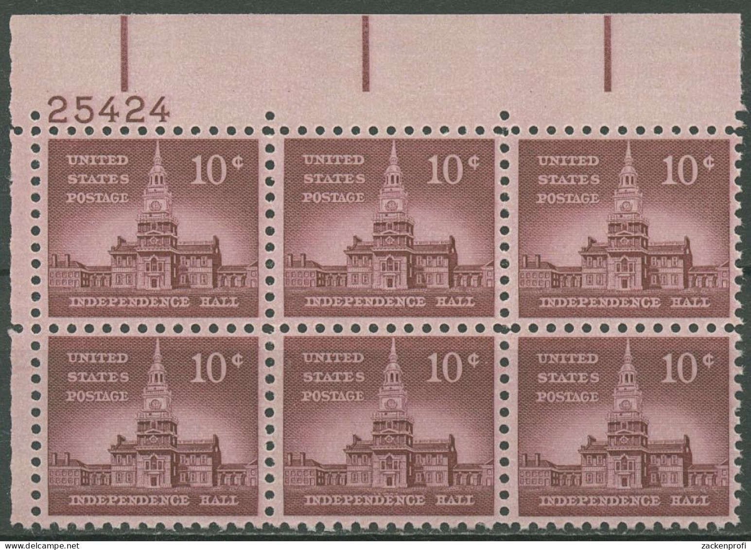 USA 1954 Wohnsitz V. George Washington 665 Ax 6er-Block Mit Pl.-Nr. Postfrisch - Plattennummern