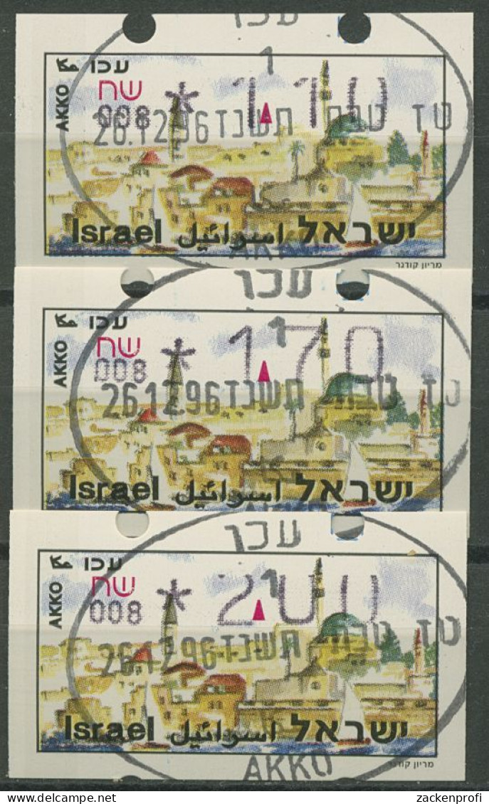 Israel ATM 1994 Akko Nr. 008, Mit Phosphor Satz 3 Werte ATM 14.1 Y S5 Gestempelt - Franking Labels