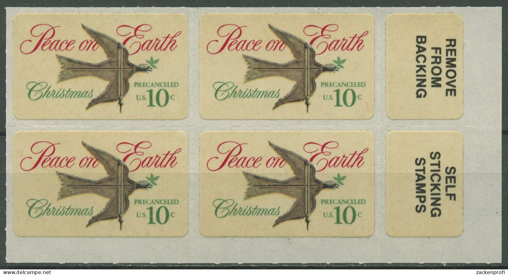 USA 1974 Weihnachten Wetterfahne 1162 4er-Block + 2 Slogans Postfrisch - Unused Stamps