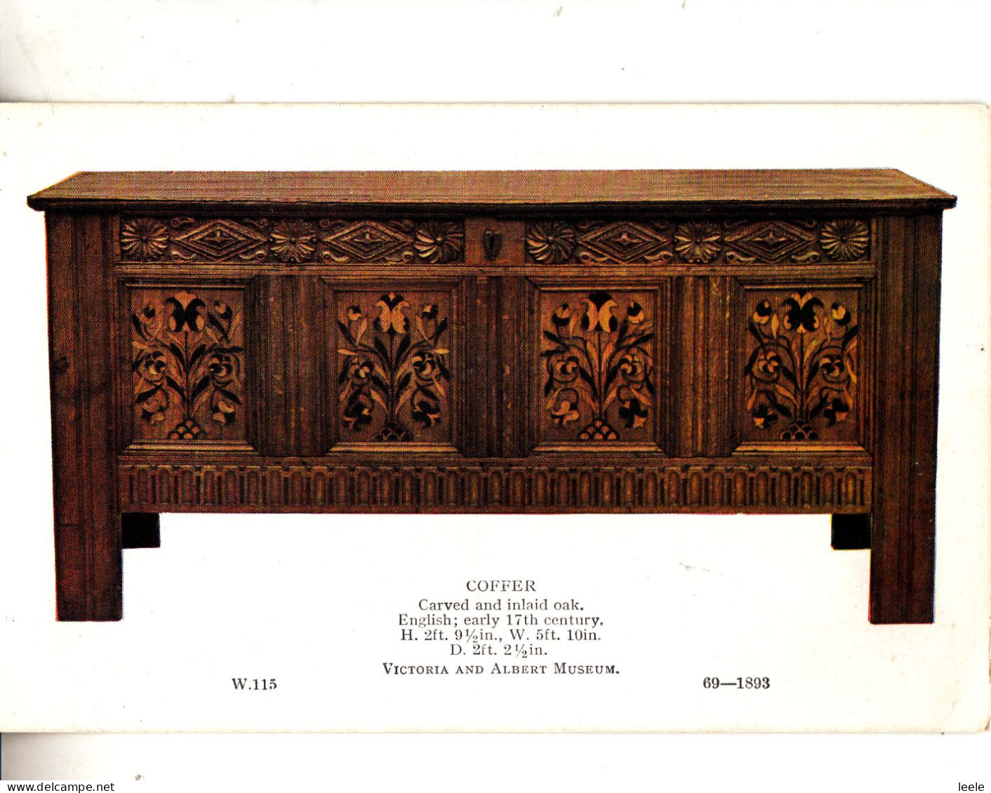 DC29. Vintage Postcard. Carved And Inlaid Oak Coffer. English 17th Century. - Musées