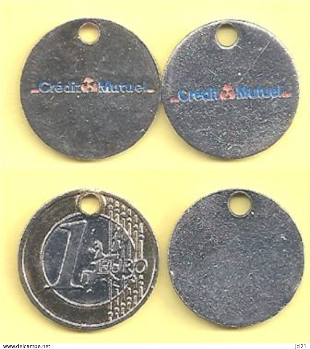 LOT DE 2 JETONS DE CADDIE " CRÉDIT MUTUEL " DIFFÉRENTS DONT 1 DORÉ _J121 - Einkaufswagen-Chips (EKW)