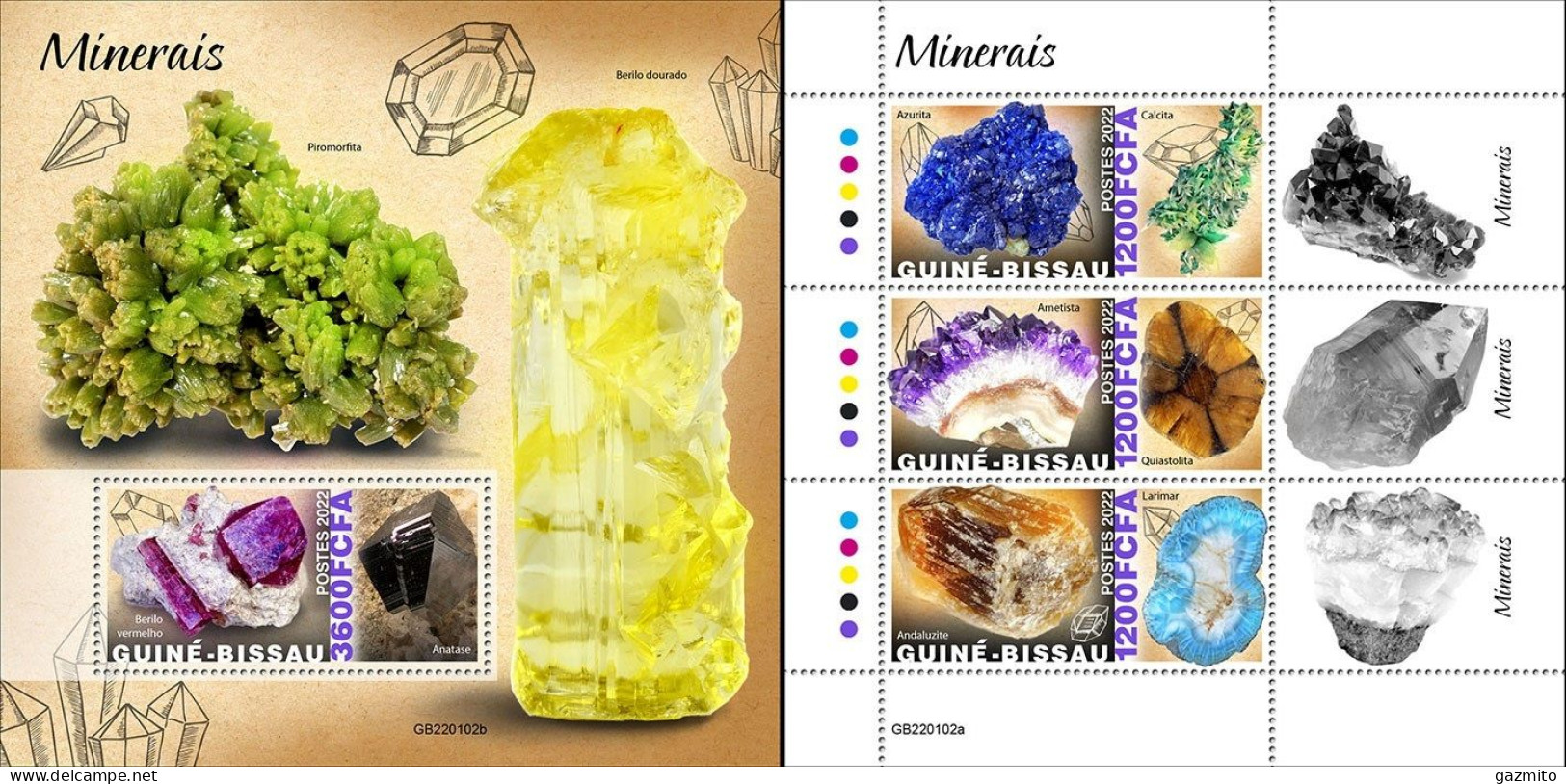 Guinea Bissau 2022, Mineral I, 3val In BF +BF - Mineralien