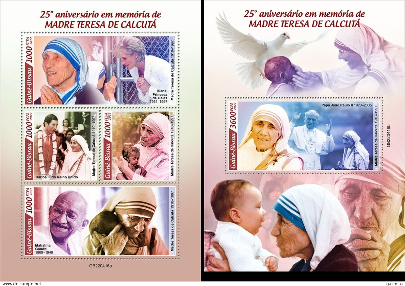 Guinea Bissau 2022, Mother Teresa, Gandhi, 4val In BF+BF - Mère Teresa
