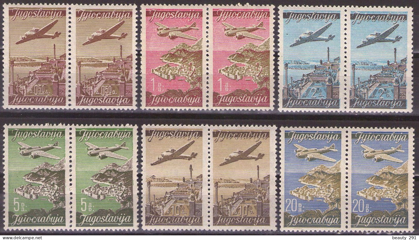 Yugoslavia 1947 Mi 515/20 I, II - Definitive-Airmail In Pair, MNH**VF - Ongebruikt