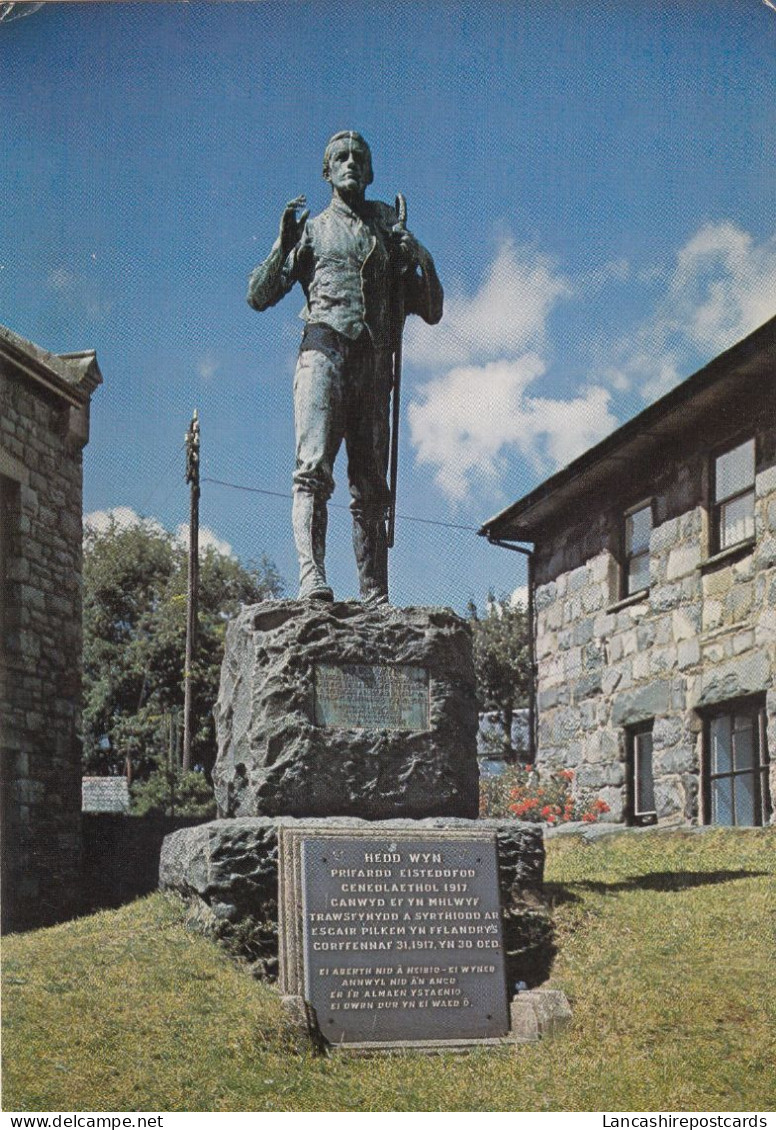 Postcard Hedd Wyn Statue Trawsfynydd Gwynedd Bard Of Eisteddfod My Ref B26459 - Merionethshire