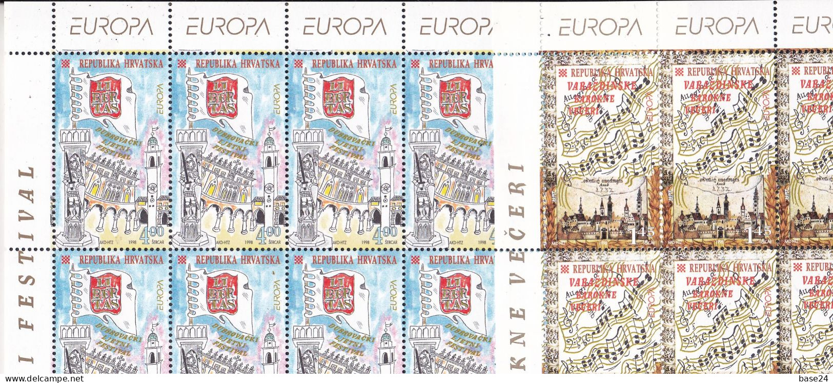 1998 Croazia Croatia EUROPA CEPT EUROPE 20 Serie Di 2 Valori In 2 Minifogli MNH** 2 Minisheets Festivals - 1998