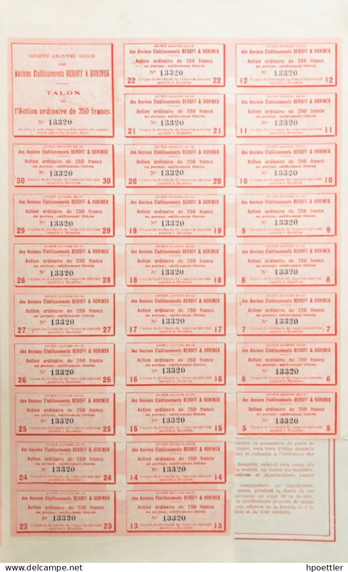 S.a. Anciens Etablissemnets Beroff & Horinek - Action Ordinaire 250 Francs  + Coupons - Textiles