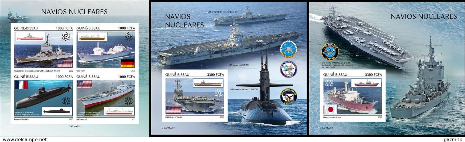 Guinea Bissau 2022, Nuclear Ships, Submarines, 4val In BF+BF IMPERFORATED - Submarinos