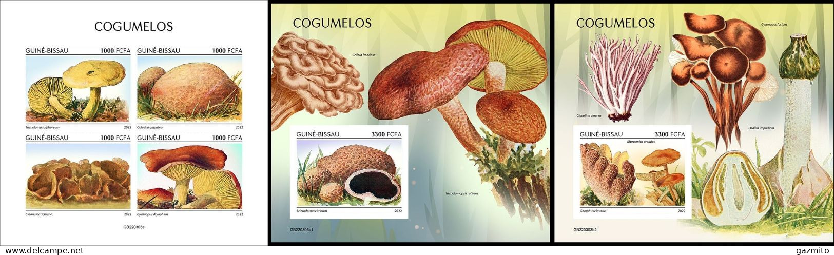 Guinea Bissau 2022, Mushrooms II, 4val In BF+2BF IMPERFORATED - Champignons