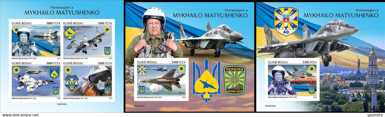 Guinea Bissau 2022, Military Planes, In Ukraine War, 4val In BF+BF IMPERFORATED - Aerei